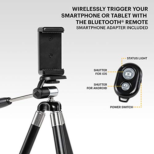 Kodak Photogear 42” Tripod | 8-Section Aluminum Stainless Steel Tripod W/Bluetooth Remote, Telescoping Leg-Lock Height Adjustment, 360° Ball Head, Rubber Feet, Smartphone Adapter E-Guide & Carry Case #TOP5