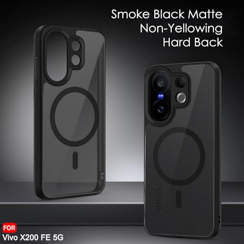 Image of TheGiftKart Hybrid Shockproof Back Cover Case for Vivo X200 FE 5G Compatible with MagSafe | Camera Protection Module | Hard Back Cover Case (PC & TPU, Translucent Smoke Matte Back, Black Sides)