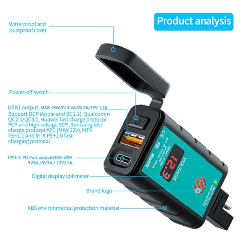 Cargador USB Tipo C con carga rápida y voltímetro digital para coche 2