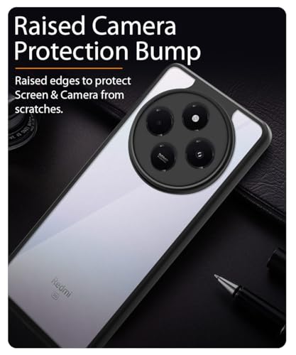 Image of WOW IMAGINE Shockproof Hybrid Back Cover for Redmi A4 5G | Poco C75 5G | 14C 5G | Poco M7 | Hard Slim fit Back Case | PC & TPU | Clear Transparent Case - Black