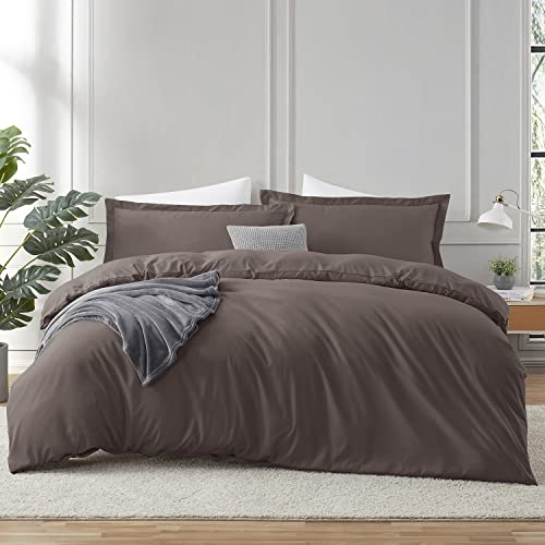 Image of Hearth & Harbor Chocolate Brown Duvet Cover King Size, 3 Piece Bedding Set | Soft Double Brushed Bedding Set, Button Closure, 1 Duvet Cover 104x90 Inches, 2 Pillow Shams