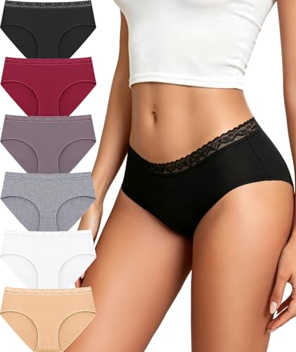 READY TO LOVE Cotton Underwear for Women 6 Pack Bikini Sexy Full Coverage Panties Lace Waistband Ladies Hipster Clothes Outfit 2026