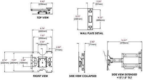 Peerless-AV PA740 Wall Mount technical dimensions