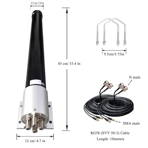 Image of Omni Directional 4x4 MIMO Antenna 5G for t-Mobile, 4G / LTE / 5G Cellular Antenna for Router & Gateways, Verizon, AT&T Home Internet, with 2 Dual 10 Meter Cable SMA