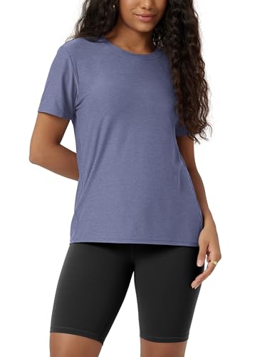 ODODOS Women's Performance Tee Ultra Soft odSTRATUM Tech Short Sleeve Relaxed Top Crew Neck T-Shirts, Cosmic Heather, Medium