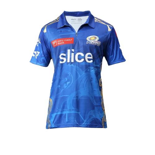Image of playR x MI Match Jersey 2023 - Plain Kid's Regular Fit Athletic Sports T-Shirt, Lightweight, Durable, Breathable for Running, Cricket, Training Casual Activewear for All Season