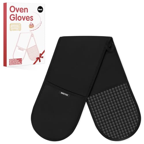 MEETOZ Double Oven Gloves, 260°C/500°F Heat Resistant Oven Mitt Set, Silicone Non-slip Design Oven Gloves, 84 x18cm Cotton Potholder for Home Cooking