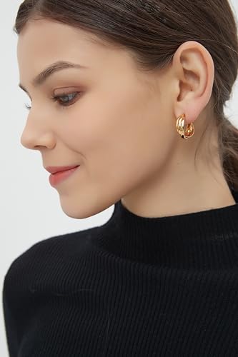 18K Gold/Rhodium Plated 925 Sterling Silver Twisted Hoop Earrings | Open Triple Hoop Earrings | Chunky Gold Hoops for Women Trendy3