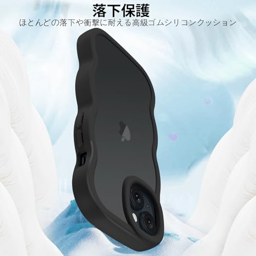 Telaso iphone13 ケース iphone 14 用 ケース iphone13ケース iphone 14 ケース 手首ストラップ付き ウェーブ 波状エッジ 耐衝撃 iphone 14ケース 落下防止 擦り傷防止 おしゃれ いphone14 ケース 半透明 薄型 軽量 指紋防止 アイフォン13/14 カバー ワイヤレス充電対応 6.1インチ ブラック