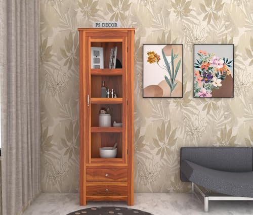 Image of Furniture Sheesham Wood Crockery Cabinet || Kitchen Cabinet || Display Cabinet | Bookshelf || Wooden Storage Cabinet ||(Honey Finish)