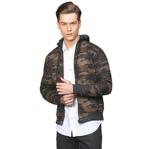 Image of CAHOOT Men's Camouflage Hoodie With Insert Pocket For Casual Wear | Hooded Neck | Long Sleeve | Zipper Closure | Cotton Jacket Crafted With Comfort Fit For Everyday Wear