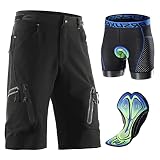 Agolu MTB Hose Herren Kurz mit Radunterhose, Fahrradhose Herren mit Sitzpolster, 5D Gel Fahrradunterhose Herren Baggy Mountenbike Hose Downhill Radhose für Outdoor Akt(Size:XXL,Color:Schwarz)