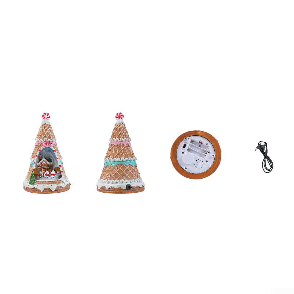 Casette di Natale in resina con scena di neve, villaggio di neve rotante con musica e luce LED per Natale e feste in casa (B)