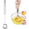 Stainless Steel Semi-Automatic Whisk, 2026 New Stainless Steel Egg Whisk, Hand Push Rotary Whisk Blender Egg Scrambler, Rotating Automatic Eggbeater for Cooking Kitchen Home Egg Milk(10in,1pcs)