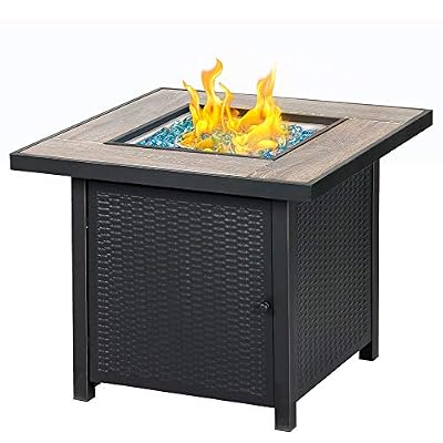 Bali Outdoors Propane Gas Fire Pit Table, 30 inch 50,000 BTU Square Gas Firepits with Fire Glass for Outside