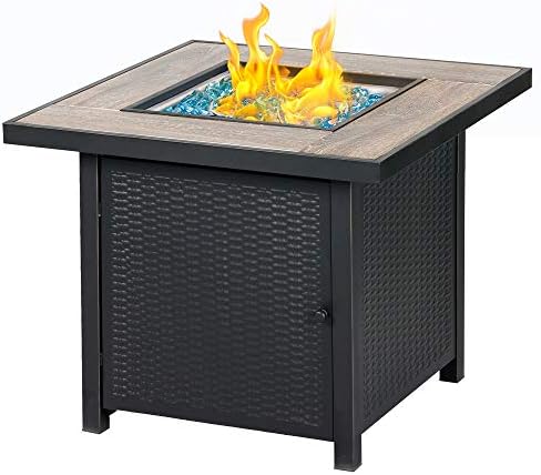 BALI OUTDOORS Propane Gas Fire Pit Table, 30 inch 50,000 BTU Square Gas Firepits with Fire Glass for Outside