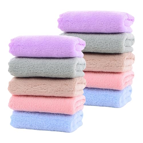 Image of GSHLLO 10 Pcs 25 x 25cm Coral Fleece Baby Wash Cloth Soft Newborn Face Cloth Towels Infant Sensitive Skin Washcloths Absorbent Face Washing Cloths Square Facial Cleansing Cloths Makeup Remover Cloth
