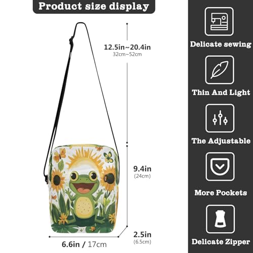 Crossbody Bag Funny Frog Sunflower Messenger Bag for Women Men Purse Shoulder Bag Satchel Bag with Adjustable Strap 214B89443