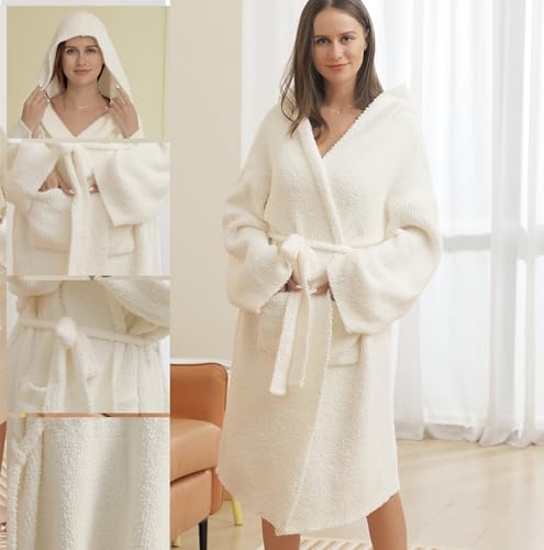 Image of bearberry Plush Hooded Bath Robe Women's Loungewear Sleep Robe Indoor Outfit