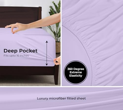 Image of Royale Linens Fitted Sheet Queen - Ultra Soft 1800 Brushed Microfiber - Hotel Luxury Bottom Sheets - Wrinkle Free & Fade Resistant - Deep Pocket Fitted Sheet Only (Queen, Lavender)