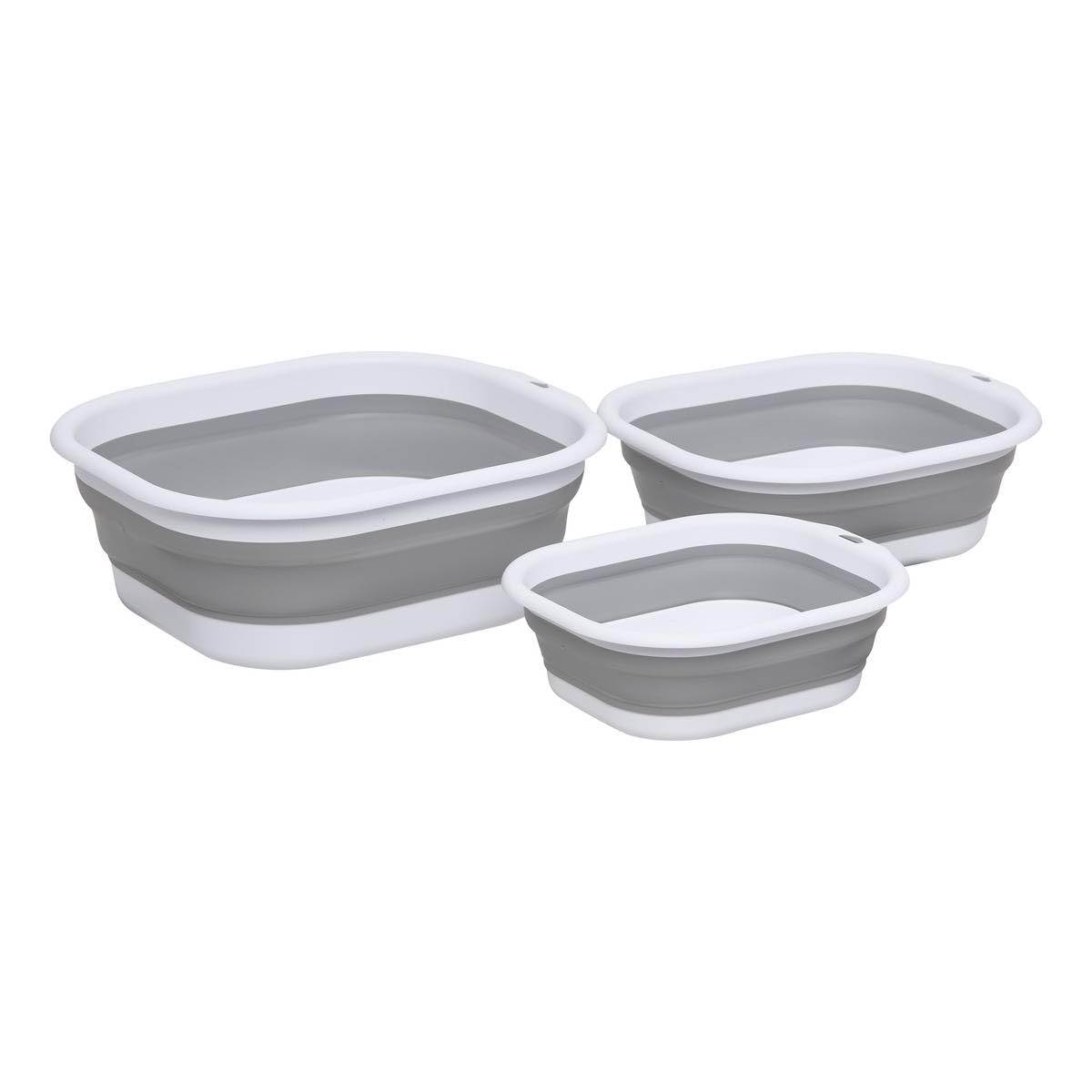 Bassine rétractable grise lot de 3 bacs pliants contre le désordre