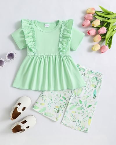 Image of Weebaby Toddler Girl Clothes Baby Summer Outfits Sleeveless Halter Top Ruffle Short Set Cute Kids Clothes Girls