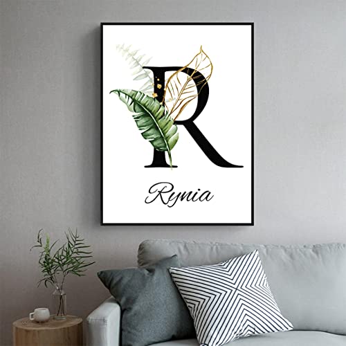 Toile alphabet lettre R personnalisée impression d'art mural botanique premium 50x70 cm
