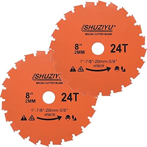 LSHUZIYU, 2-Pack, 200x2mm-24T, Arbor 25.4mm with 22.23-20-16mm Washer, Brush Cutter Blade, Trimmer Weed Blade Cover