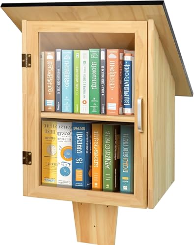 HAFTKD Outdoor Library Book Box Double Little Library for Sharing Books DIY Storage Wooden Cabinet Easy Mount for Neighborhoods Community and Schools