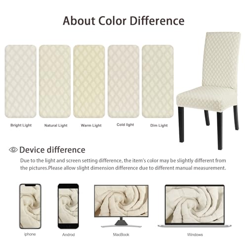 Image of SearchI Dining Room Chair Covers Set of 4, Stretch Jacquard Parsons Chair Slipcovers Super Fit Removable Washable Kitchen Chair Protector Cover for Dining Room, Hotel, Ceremony (Cream)