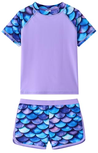Image of UMELOK Girls Rash Guard Swimsuit Short Sleeve Bathing Suit Rashguard Sets