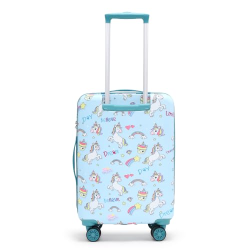Image of NOVEX Unicorn Kids Trolley Bags For Girls With 4 - Wheels | Polycarbonate Spinner Bag, Turquoise Blue | Unique Luggage /Suitcase For Cute Girl Kid - 22 Inch | Water Resistant, 58 Cm