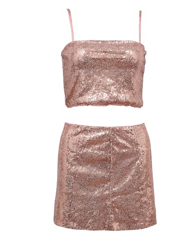Xintianji Women's 2 Pieces Outfits Sequin Sparlle Glitter Cami Crop & Mini Skirt Bodycon Dress Set For Party Night Out Dating