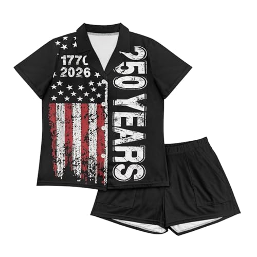 Image of Women's Short Sleeve Sleepwear Button 2 Piece Plus Size Pajamas Casual Soft Stretchy Funny Nightwear with Pockets