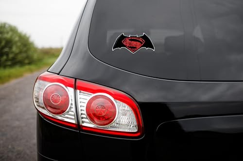 Image of Elektroplate Batman v Superman Dawn of Justice Reflective Car Decal Red 4 inch | Officially Licensed DC Comics - Weatherproof Automotive Grade Domed Sticker - Water Bottle, Laptop & More - Made in the USA
