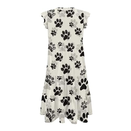Image of Women's Casual Ruffle Sleeve Dress V Neck Pullover Dress Flowy A-Line Pleated Lightweight Dress with Pockets