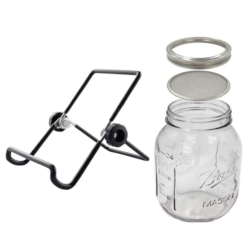 Sprouting Jars - Juego De Cuchillos Sobre Soportes | Kit De Germinación De Semillas De Vidrio, Tarros De Albañil Con Tapas Colador, Tarro De Albañil Fresco De Apertura Ancha, Kit De Tarro De
