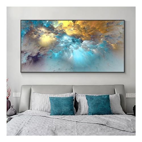 Póster de arte abstracto azul y dorado (25x50 cm) en lienzo de color moderno sin marco
