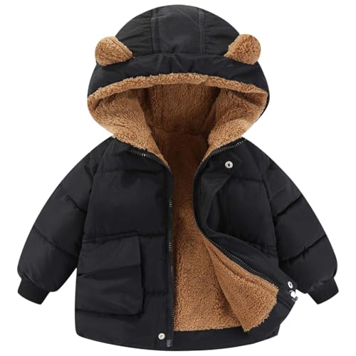 ACSUSS Unisex Boys Girls Long Sleeve Hooded Coat Winter Windbreaker Fleece Lined Puffer Jacket with Pockets