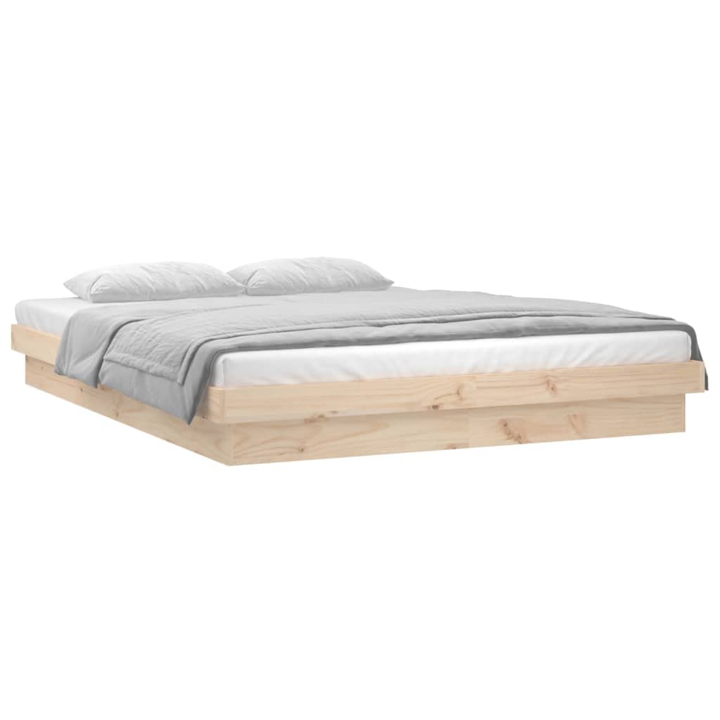 Festnight Letto Matrimoniale 160x200, Struttura Letto con LED, Giroletto in Legno Massello di Pino Naturale, Striscia LED Colorata e Telecomando