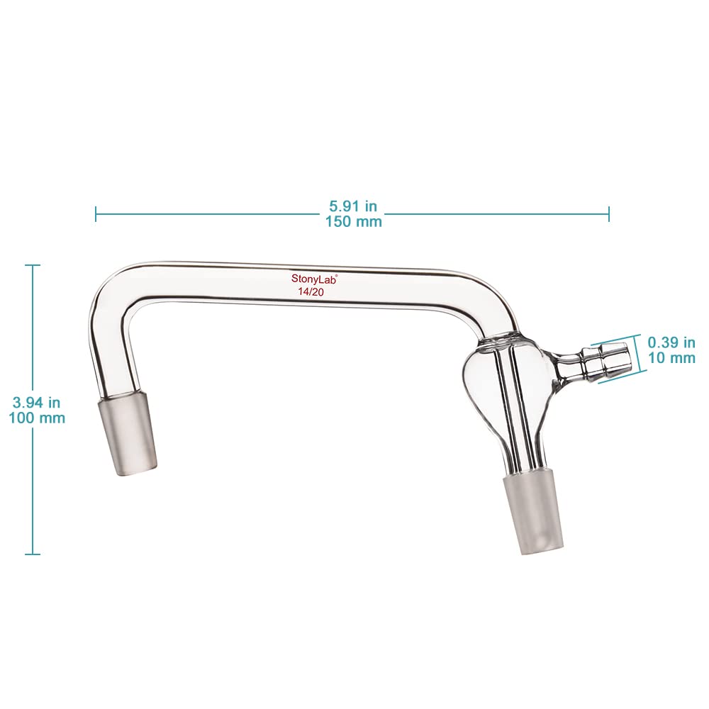 stonylab Adaptateur de Distillation sous Vide en Verre Borosilicate, Coudé à 75 et 105 Degrés, Joints Intérieurs Standard 14/20, Tube Cranté pour Vide, Longueur 100 mm, Verrerie de Laboratoire