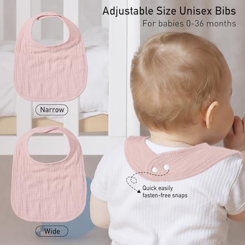 Image of Muslin Bibs for Baby Girl, Adjustable Fit for Drooling and Teething Toddler | 6Pk, 100% Soft Cotton Surface & Multi-Layer Absorbent Core, Shrink-resistant & Fade-Proof, Gentle on Sensitive Newborn skin