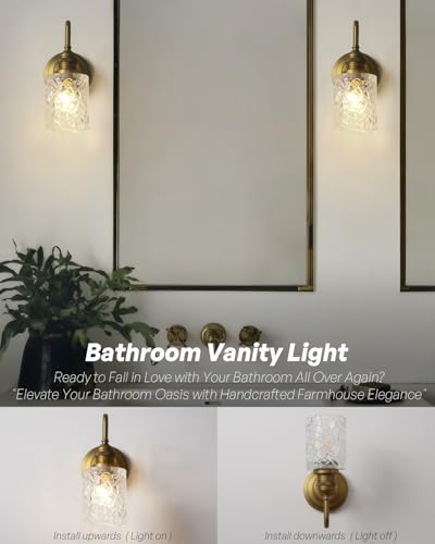 Image of Vintage Gold Sconces with Clear Glass Shade, Indoor Hardwired | wall mounted light for bathroom mirror, living room, bedroom, kitchen,easy install & clean,rustproof,hand glass,E26, UL