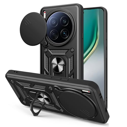 Lucyliy Compatible with Tecno Camon 40 Premier CM8 Phone Case [Shockproof Design][Magnetic Stand, Sliding Window for Lens] Black