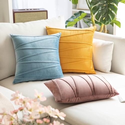 Image of Khooti Velvet Striped Cushion Cover Pack of 1-38 inchX38 inch /97X97 Cm | Ice Blue | Soft Pillow Covers Cushion Case for Sofa Bedroom Living Room Chair Car, Cushion Cover with Zig Zag Pattern