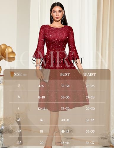Image of HomRain Women's Church Dresses Modest Bell Sleeve Wedding Guest Cocktail Tea Party Vintage Evening Dress