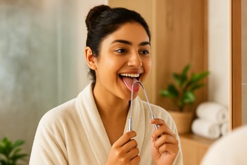 Image of Tongue Cleaner for Adults [3 Pcs] | Stainless Steel | Rust Free Tongue Scraper | Removes bad breath | Ideal for oral hygiene | Carefully designed | U-shaped (3)