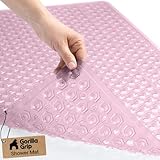 GORILLA GRIP Patented Bath Tub Shower Mat, Machine Washable Bathtub Floor Liner Mats, Suction Cups and Drain Holes to Keep Tubs Clean, Soft on Feet, Bathroom Essentials, 35x16 Inch, Clear Light Pink