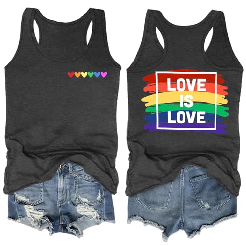 Image of Ithalt Pride Tank Top for Women LGBT Rainbow Flag Shirt Love Heart Graphic Tee Lesbian Gay Pride Sleeveless Vest