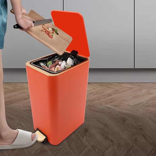 Caneca de basura rectangular 12L con pedal naranja miniatura 3